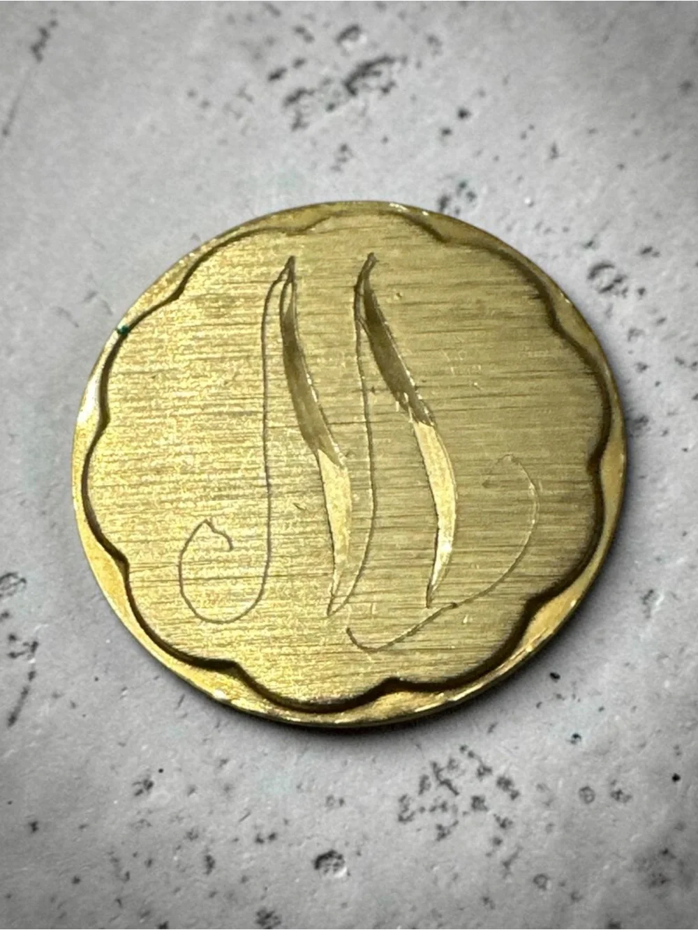 Engraved Round Brass letter M- Gold Tone